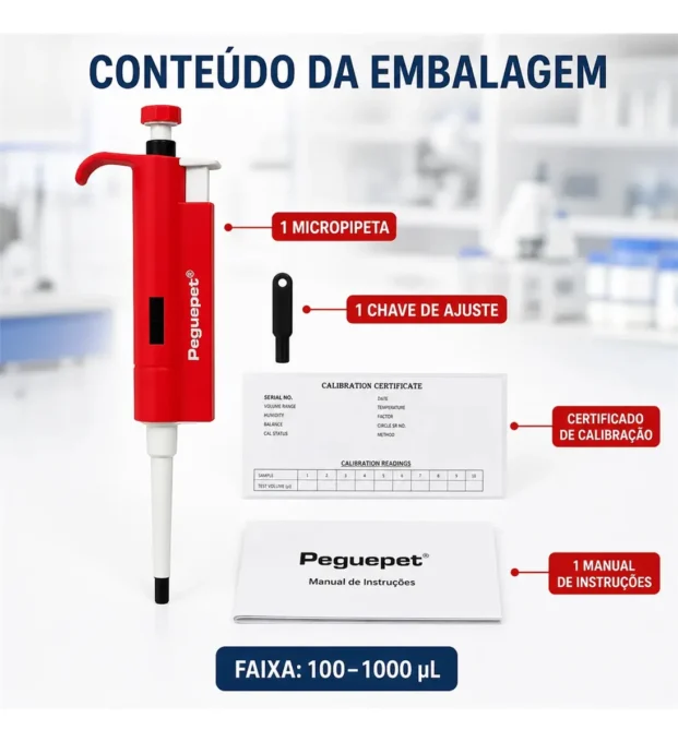 Micropipeta 100–1000 µL de volume variavel para laboratorio