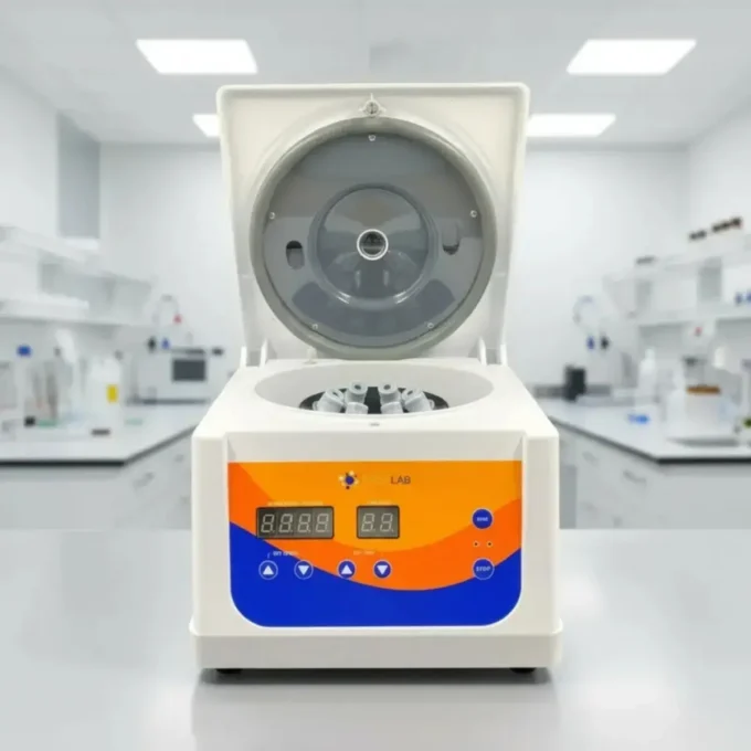 Centrífuga Firstlab 4000 rpm 8 tubos com display LED em bancada de laboratório